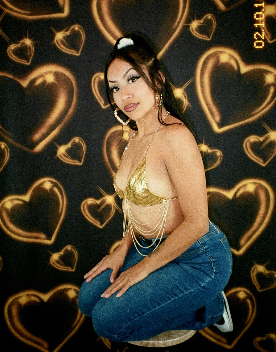 Y2K Airbrush Early 2000s 'Heart Of Glass' 90s Old School Star Shots Backdrop (BROWN) (Extra Large)