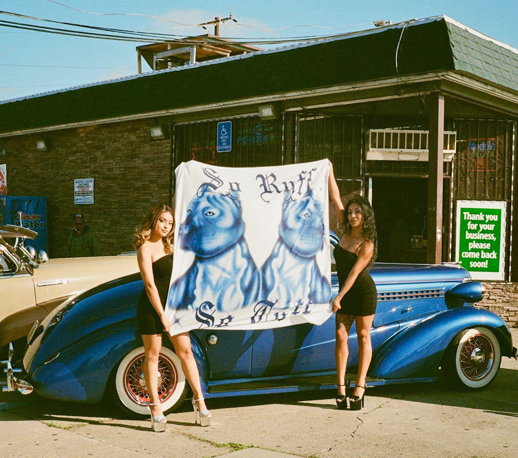 LR 'So Ruff, So Tuff' Airbrushed Wall Tapestry (WHITE/BLUE)