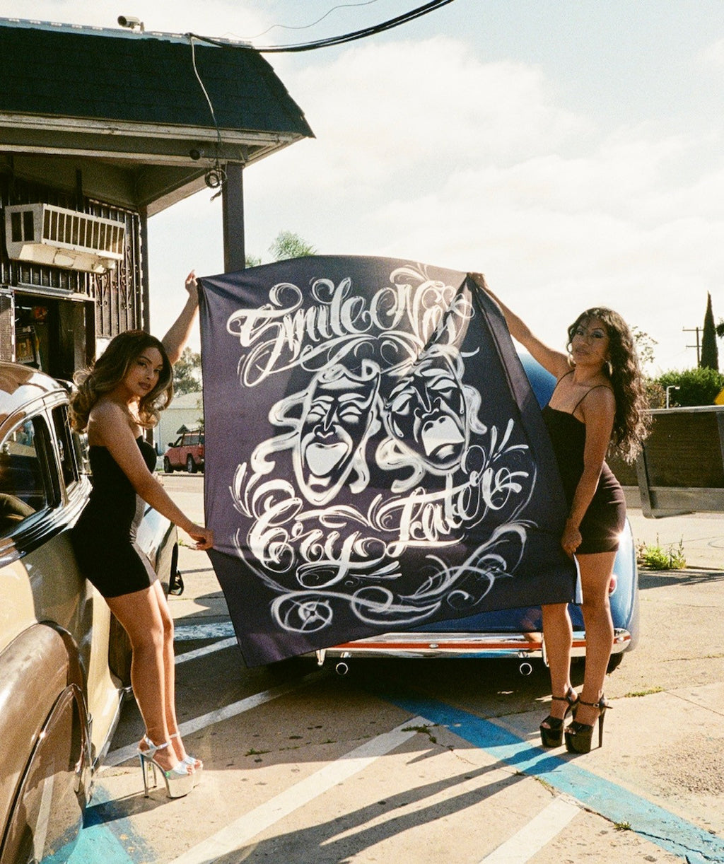 Smile Now, Cry Later Airbrush Tapestry  (Black/White)