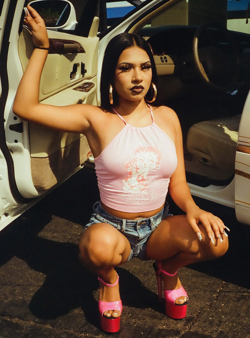 LIMITED EDITION 'You Really Got A Hold On Me' Criss Cross Back Halter Top (Pink)