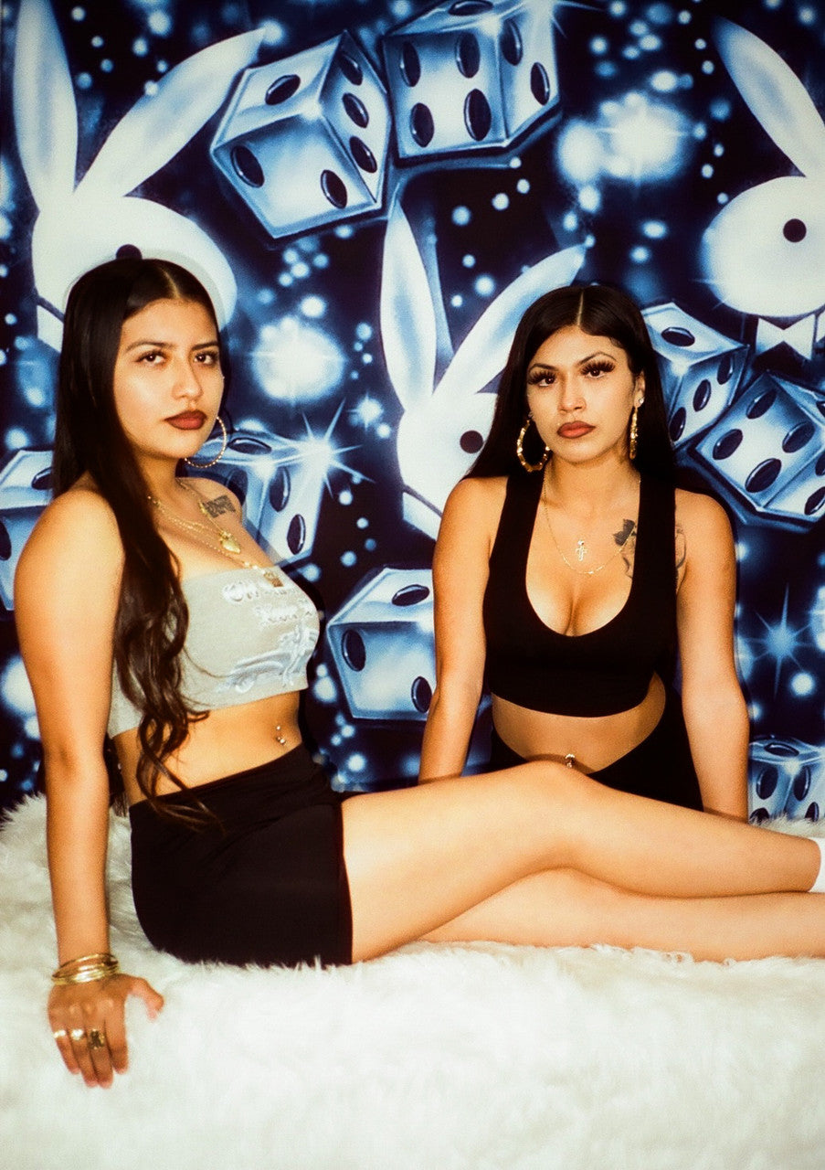 EXTRA EXTRA EXTRA XXXL LARGE Y2K EARLY 2000s 'PLAYERS & PLAYGIRLS' Glamour Shot Airbrush 90s Backdrop (BLUE) (XXXL) Exclusive/Limited Edition!!