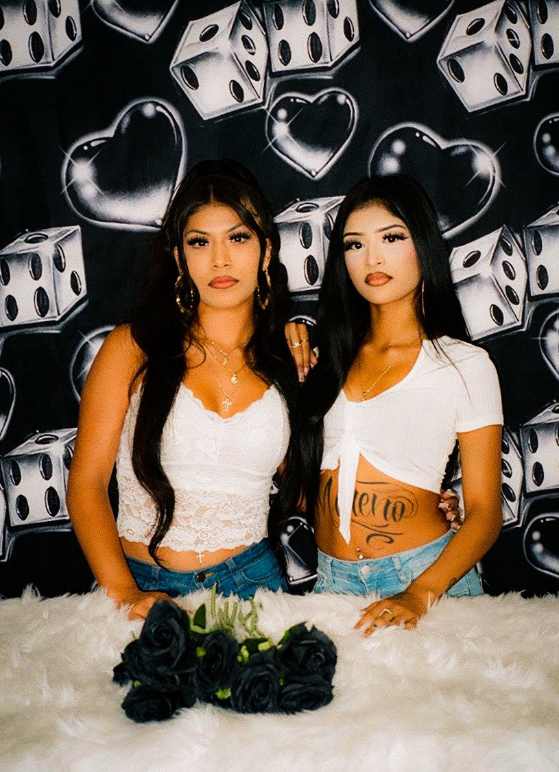 Glamour Shotz Airbrushe Y2k 2000s 'LOVERGIRL' Dice Heart Backdrop (BLACK) (Extra Large)