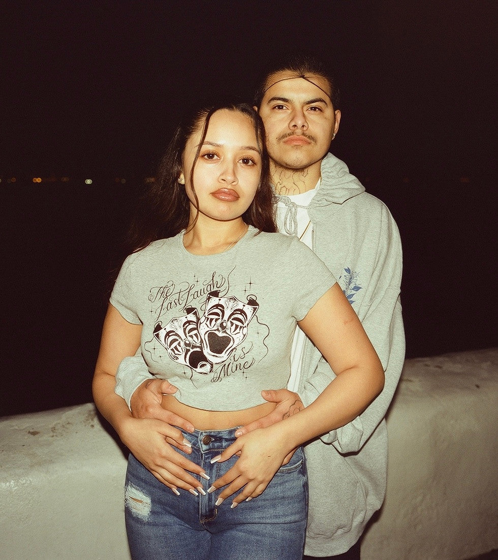 Limited Edition 'The Last Laugh' Pen & Ink Baby Doll Crop Tee (Grey)