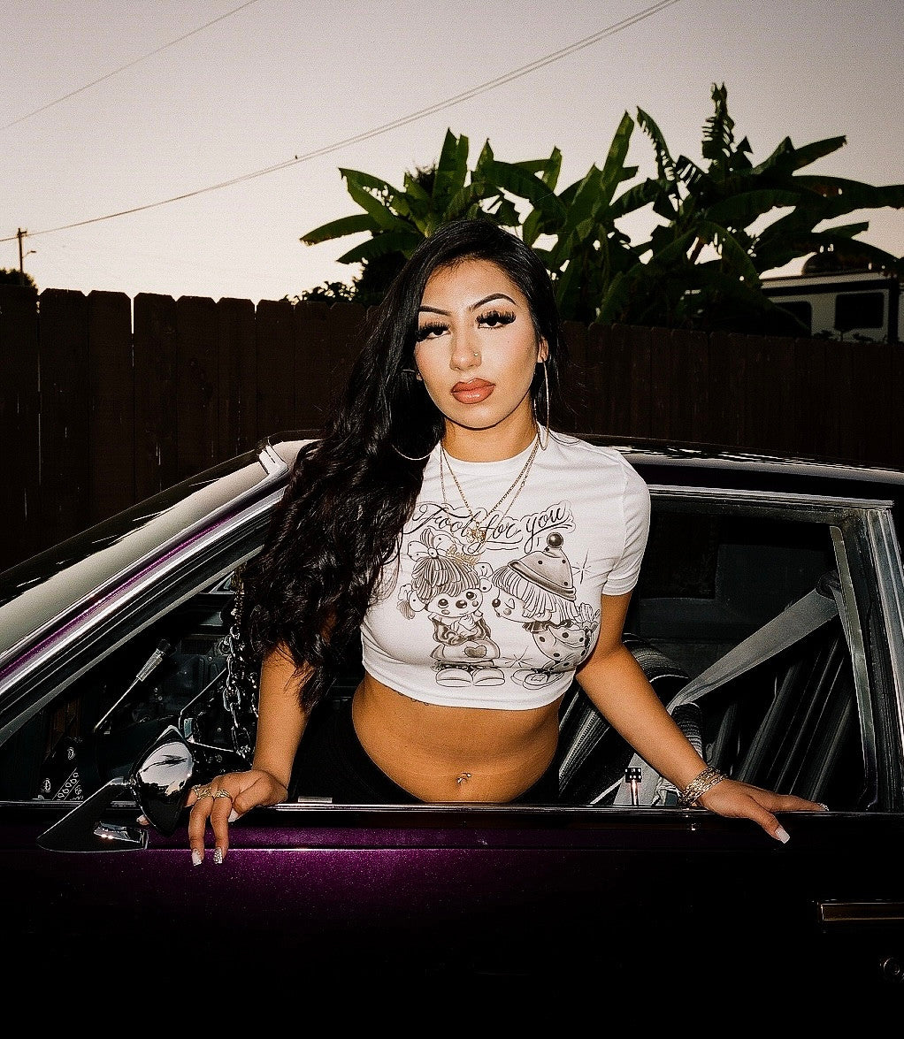 Limited Edition 'FOOL FOR YOU' Pen & Ink White Crop Tee