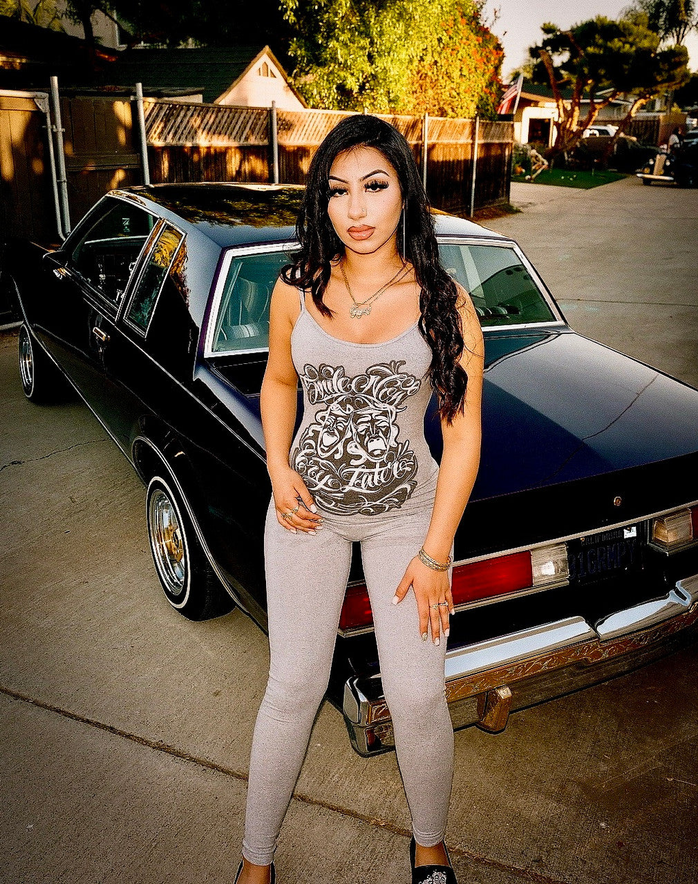 LIMITED EDITION 'SMILE NOW, CRY LATER' AIRBRUSHED TANK TOP ONE PIECE JUMPSUIT FULL LENGTH (GREY)