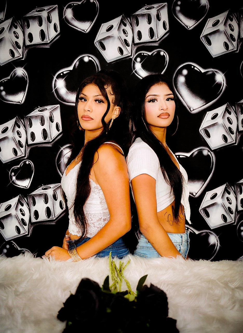 Glamour Shotz Airbrushe Y2k 2000s 'LOVERGIRL' Dice Heart Backdrop (BLACK) (Extra Large)