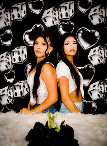 Glamour Shotz Airbrushe Y2k 2000s 'LOVERGIRL' Dice Heart Backdrop (BLACK) (Extra Large)