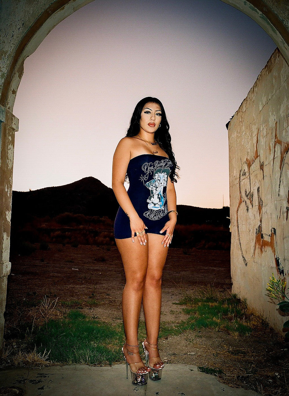 LIMITED EDITION 'YOU REALLY GOT A HOLD ON ME' ONE PIECE TUBE TOP ROMPER (NAVY)