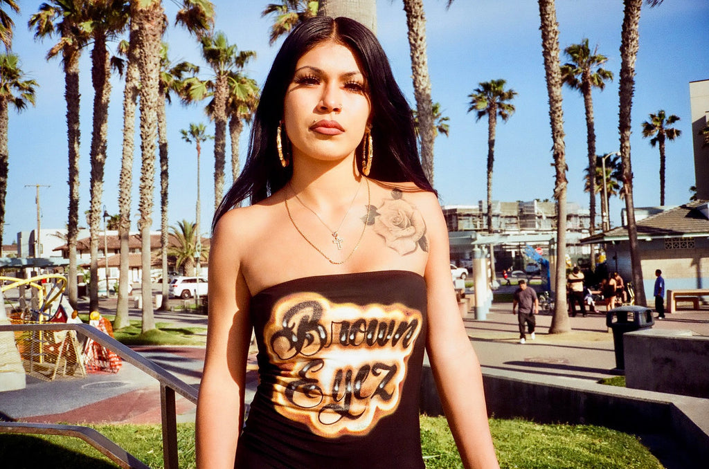 LIMITED EDITION 'BROWN EYEZ' AIRBRUSHED ONE PIECE TUBE TOP ROMPER (Black)