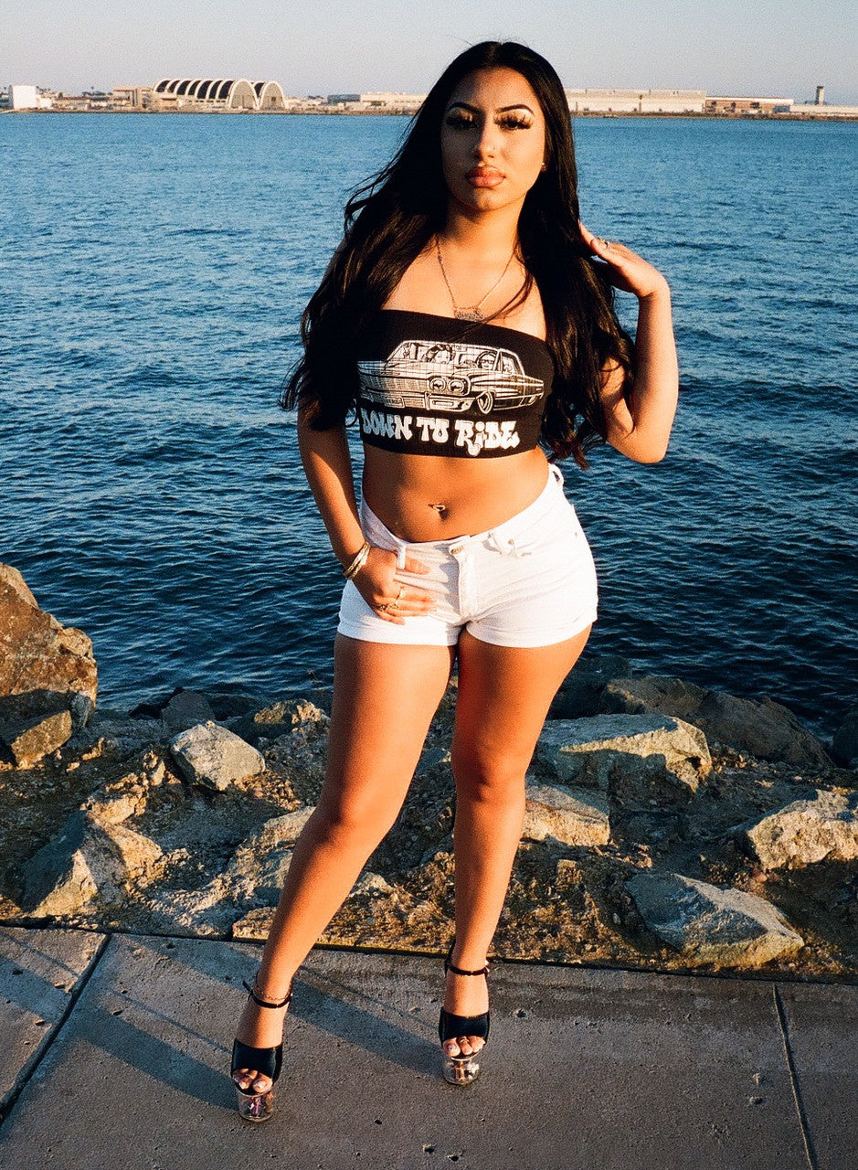 LR 'DOWN TO RIDE' Pen & Ink Ribbed Tube Top (BLACK) *Limited Edition