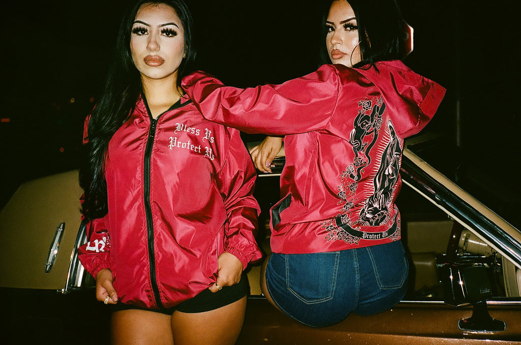 Limited Edition 'La Reina De Mi Vida' Cut & Sew Hooded Mesh Lined Windbreaker (BURGUNDY)