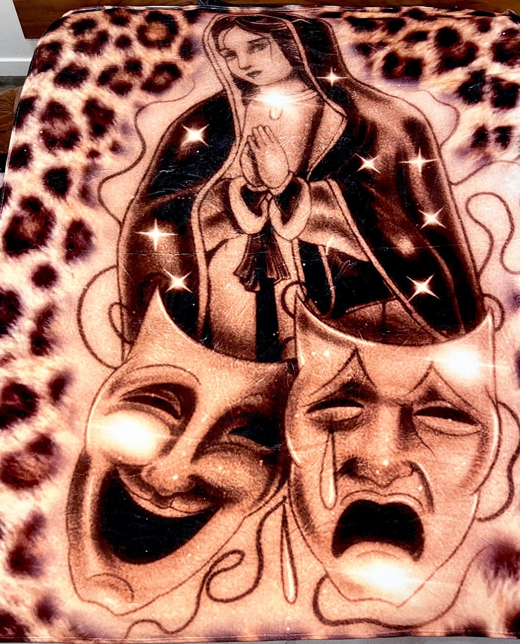LIMITED EDITION EXTRA LARGE 'BLESSINGS & PROTECTIONS' Pen & Ink Y2K Fleece Blanket (LEOPARD EDITION) *Limited Edition