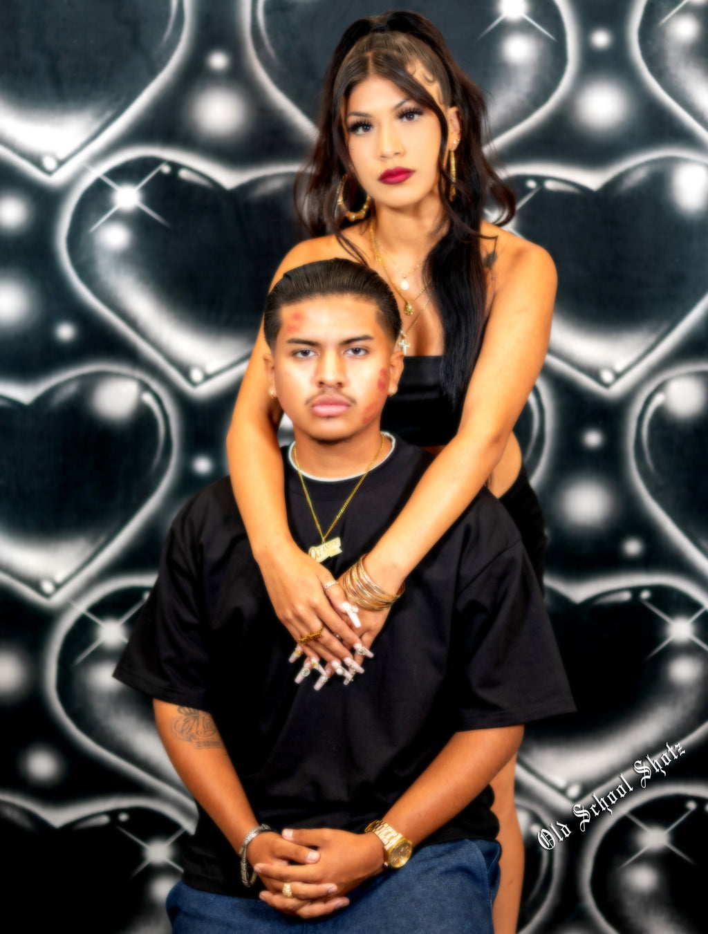 EXTRA EXTRA LARGE Early 2000s Y2K 'LOVE TKO' Glamour Shots Airbrush 90s XXL Backdrop (BLACK) (XXL) Exclusive!!