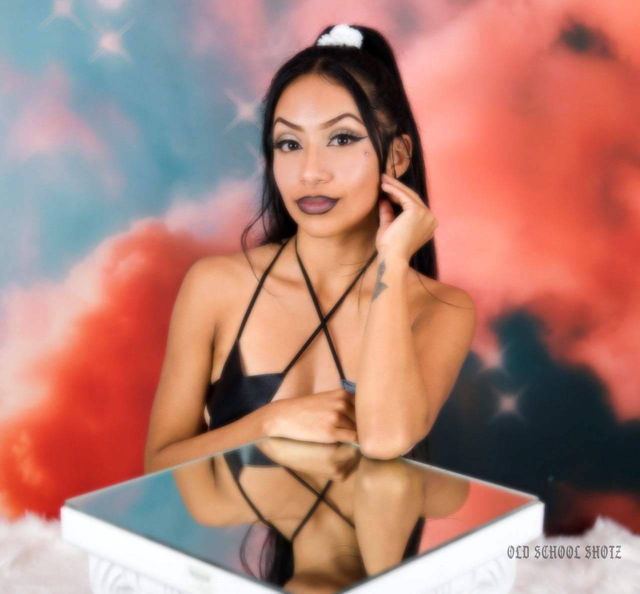 Glamour Shots Early 2000s Y2K 'Stormy Weather'Airbrush 90s Style Backdrop (Oranges/Blues) (Extra Large)