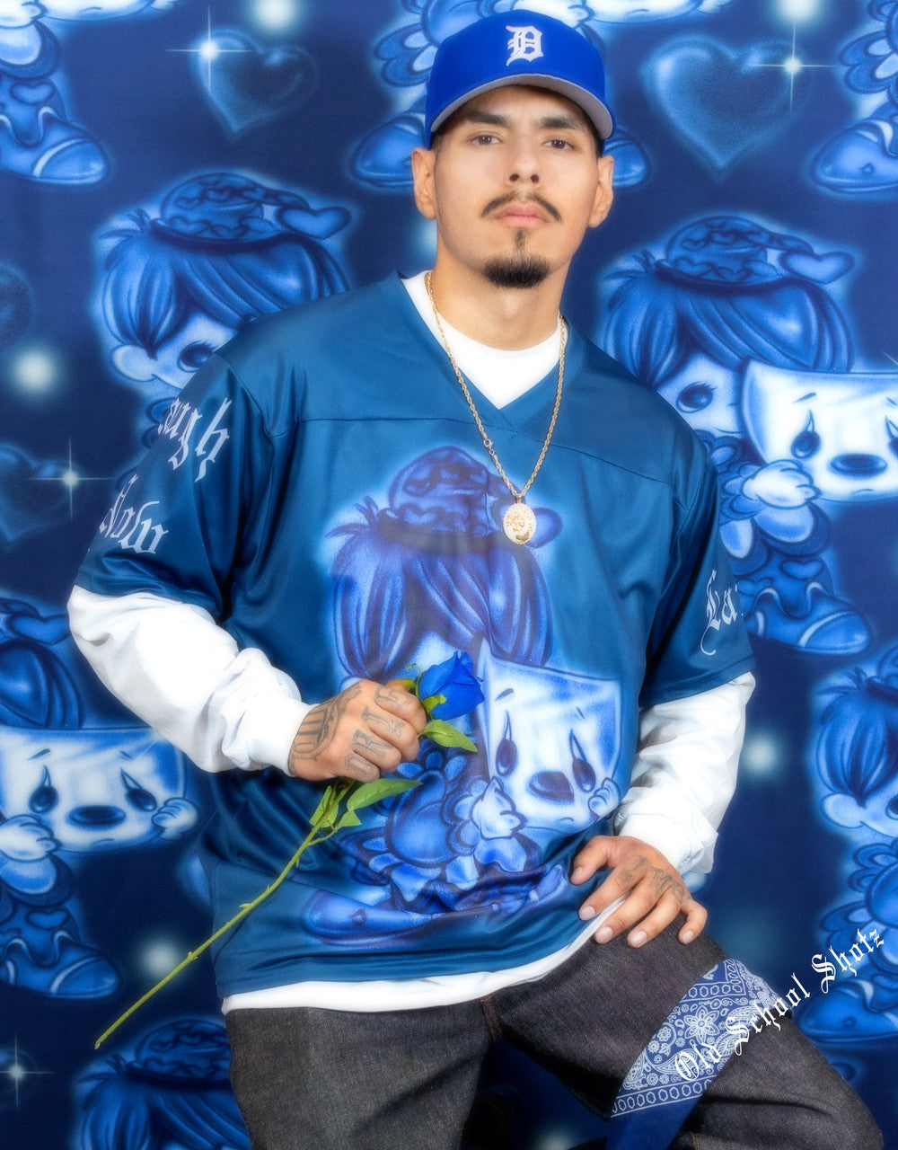 LIMITED EDITION Glamour Shotz Airbrushed 'Laugh Now, Cry Later PM' Backdrop (NAVY) (Extra Large)