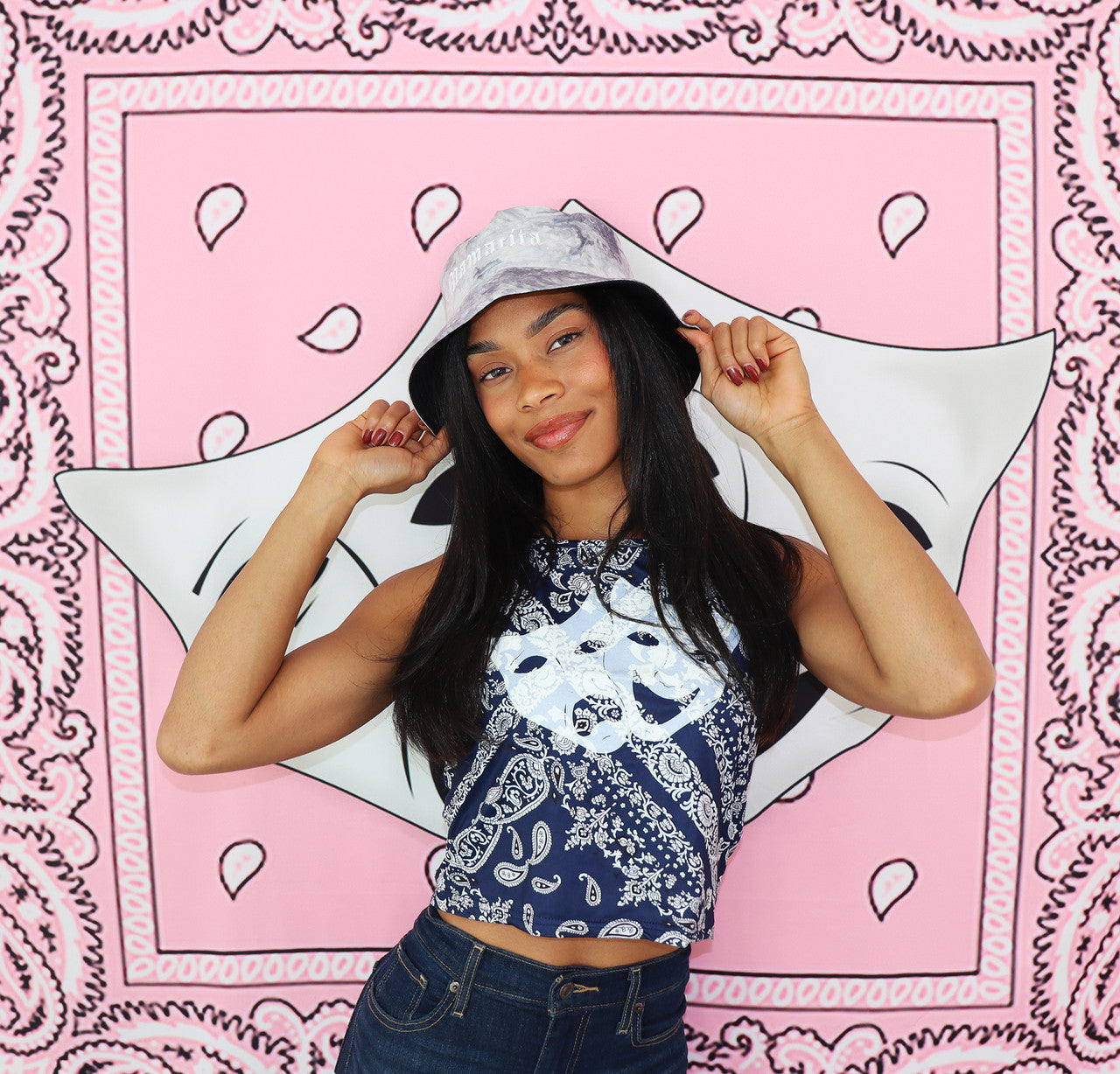 Smile Now, Cry Later Bandana Halter Tank (Navy)