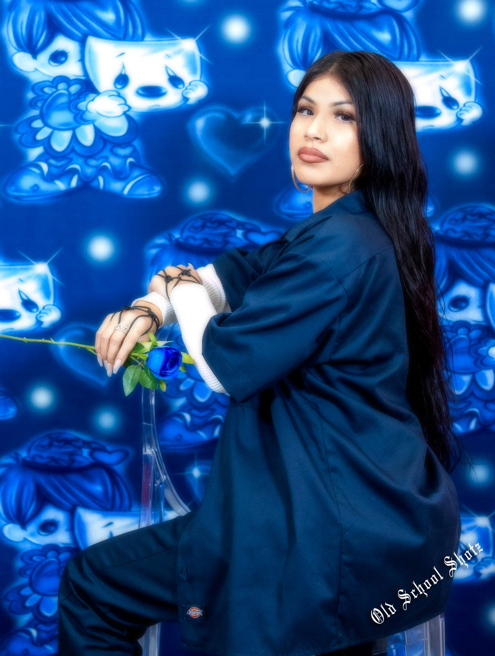 LIMITED EDITION Glamour Shotz Airbrushed 'Laugh Now, Cry Later PM' Backdrop (NAVY) (Extra Large)