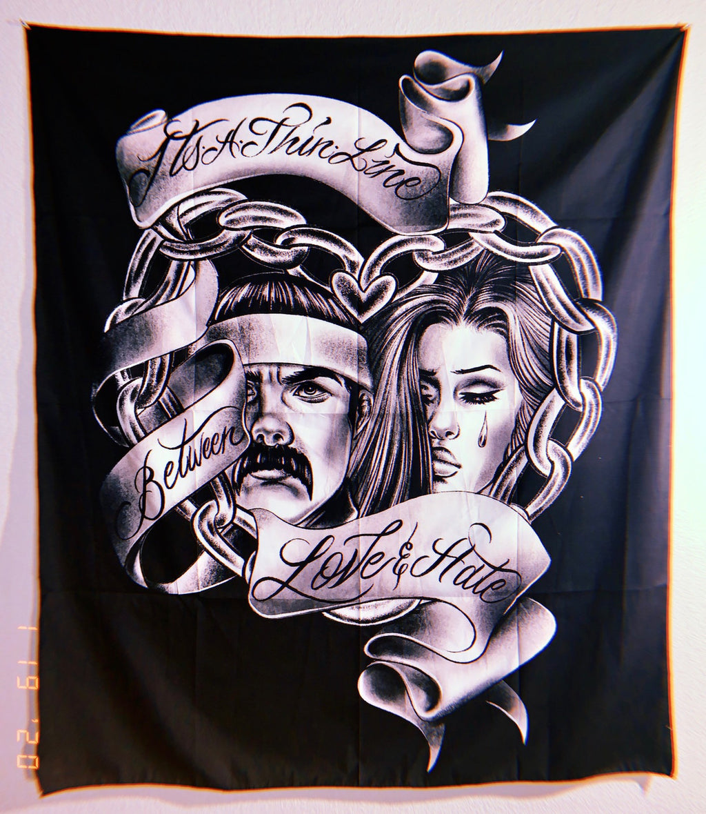 Thin Line Between Love & Hate Wall Tapestry (BLACK)