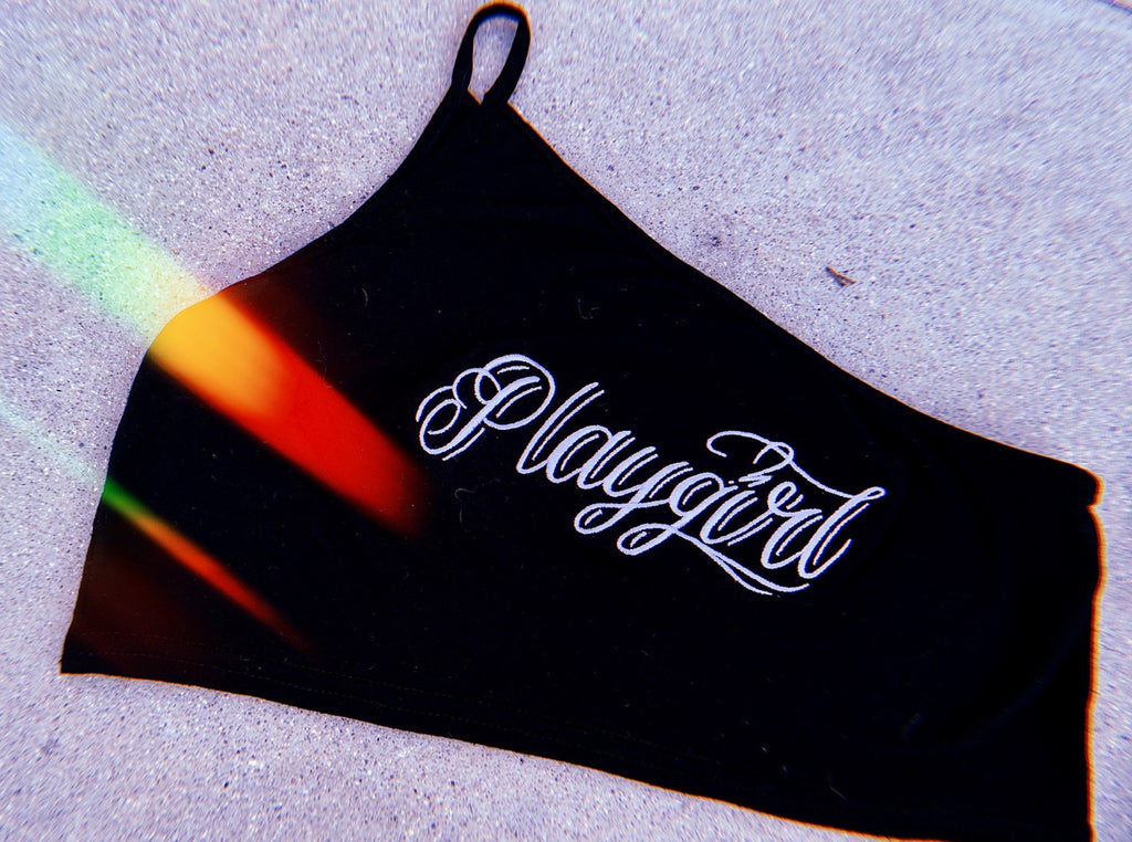 Playgirl Embroidered One Shoulder Crop Tank
