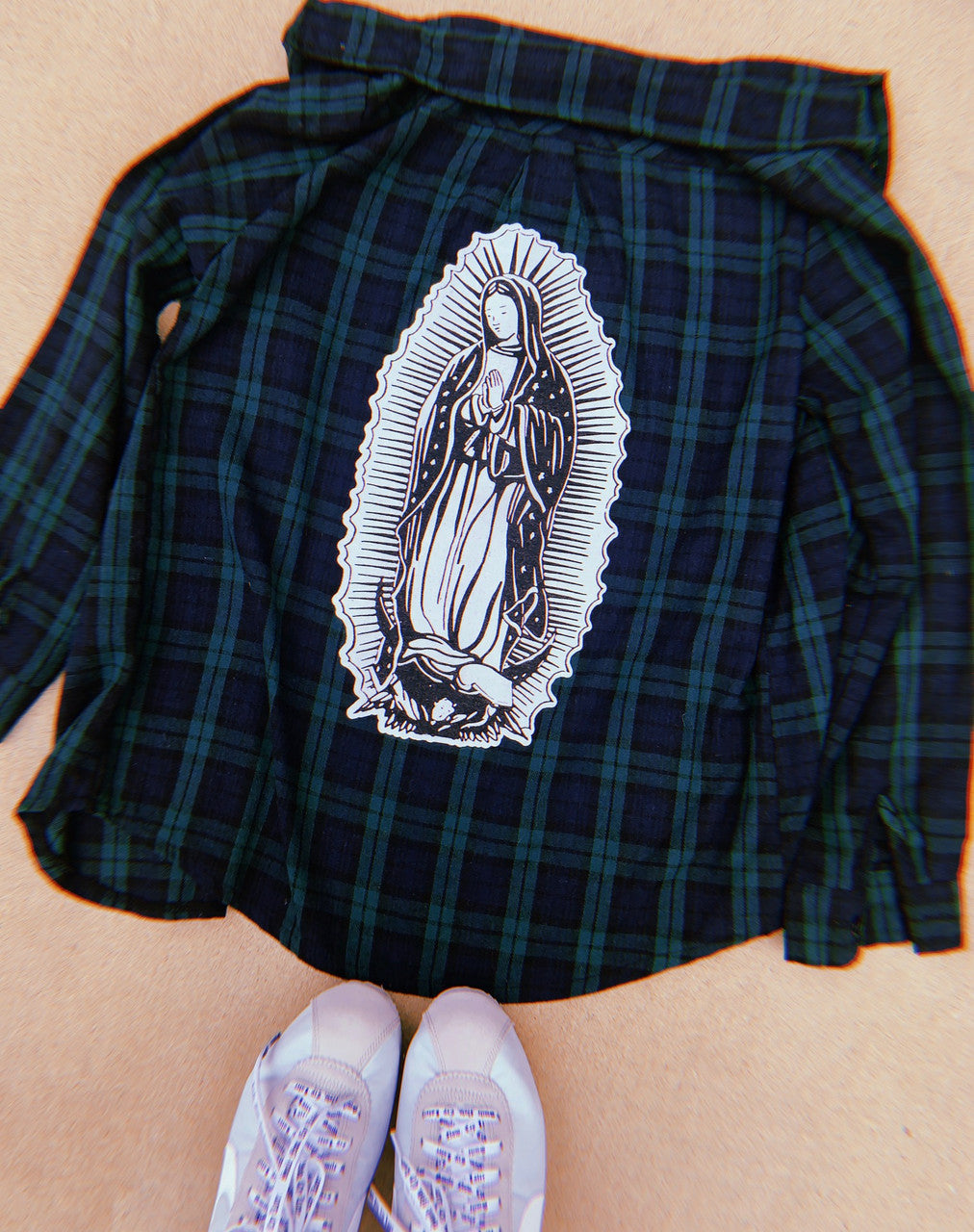 Virgencita Long sleeve Flannel (Green/Navy)