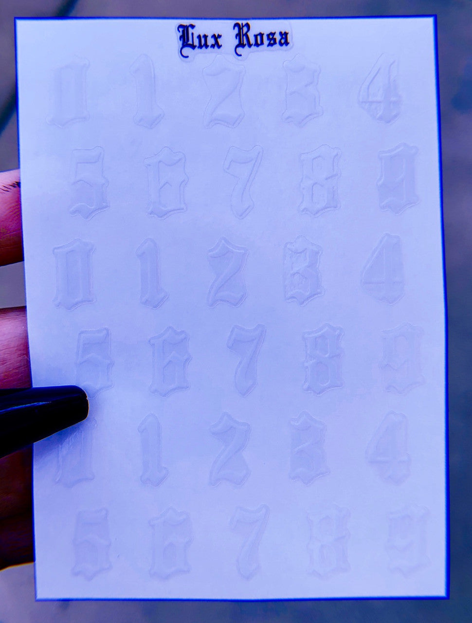 Lux Rosa Old English Number Nail Stickers WHITE (Large)