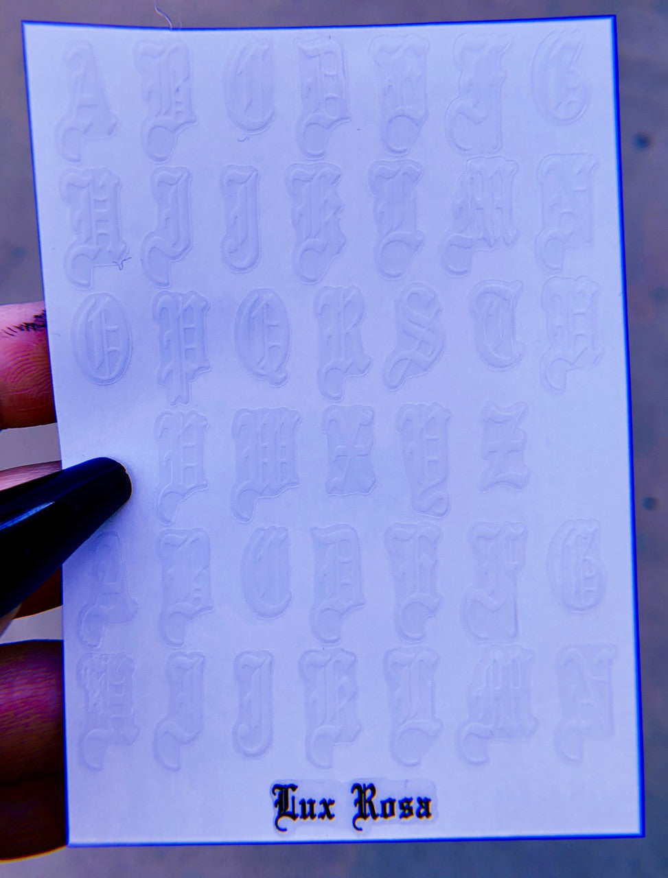 Lux Rosa Old English Alphabet Nail Stickers WHITE (Large)