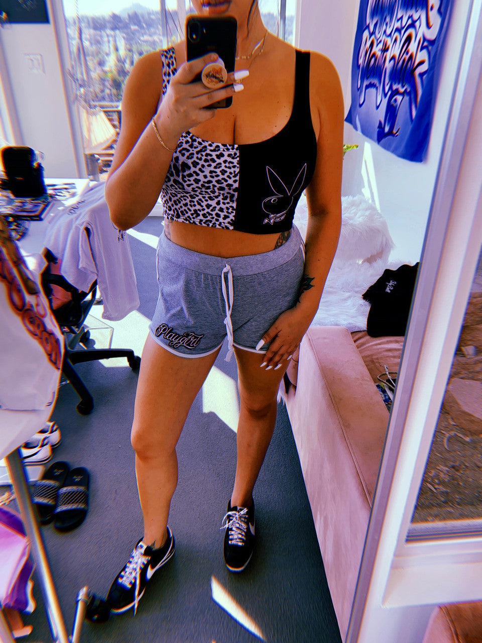 Playgirl Party Leopard/Black Embroidered Crop Tank