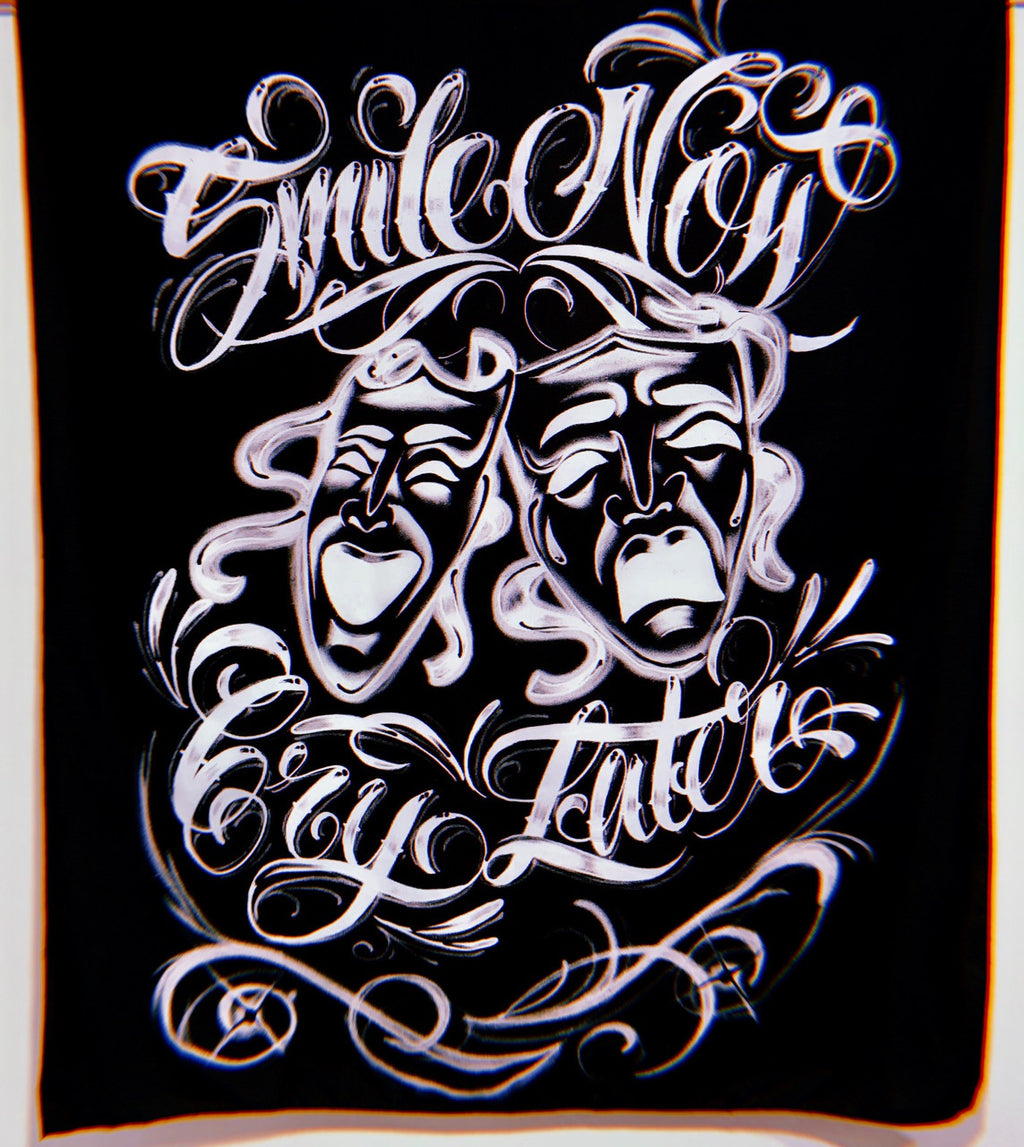 Smile Now, Cry Later Airbrush Tapestry  (Black/White)