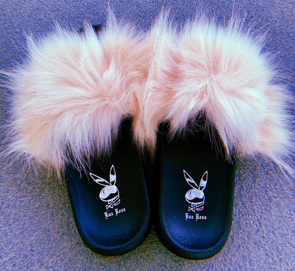 Lux Rosa Playgirl Faux Fur Slides (LIGHT PINK)