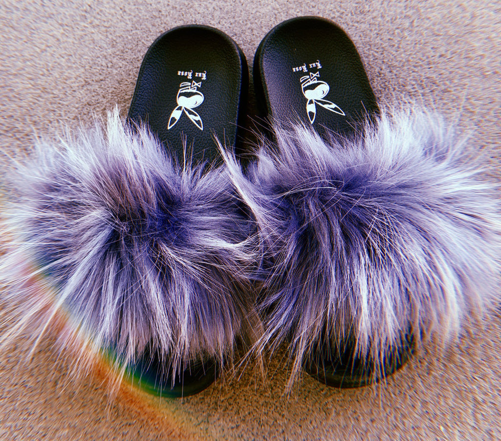 Lux Rosa Playgirl Faux Fur Slides (STORMY GREY)