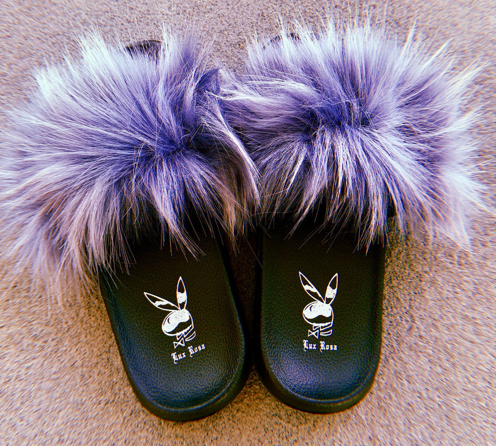 Lux Rosa Playgirl Faux Fur Slides (STORMY GREY)