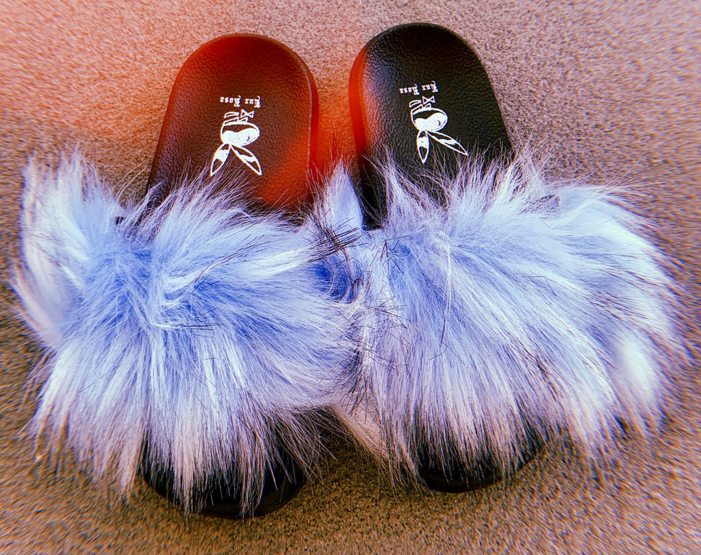 Lux Rosa Playgirl Faux Fur Slides (LIGHT BLUE)