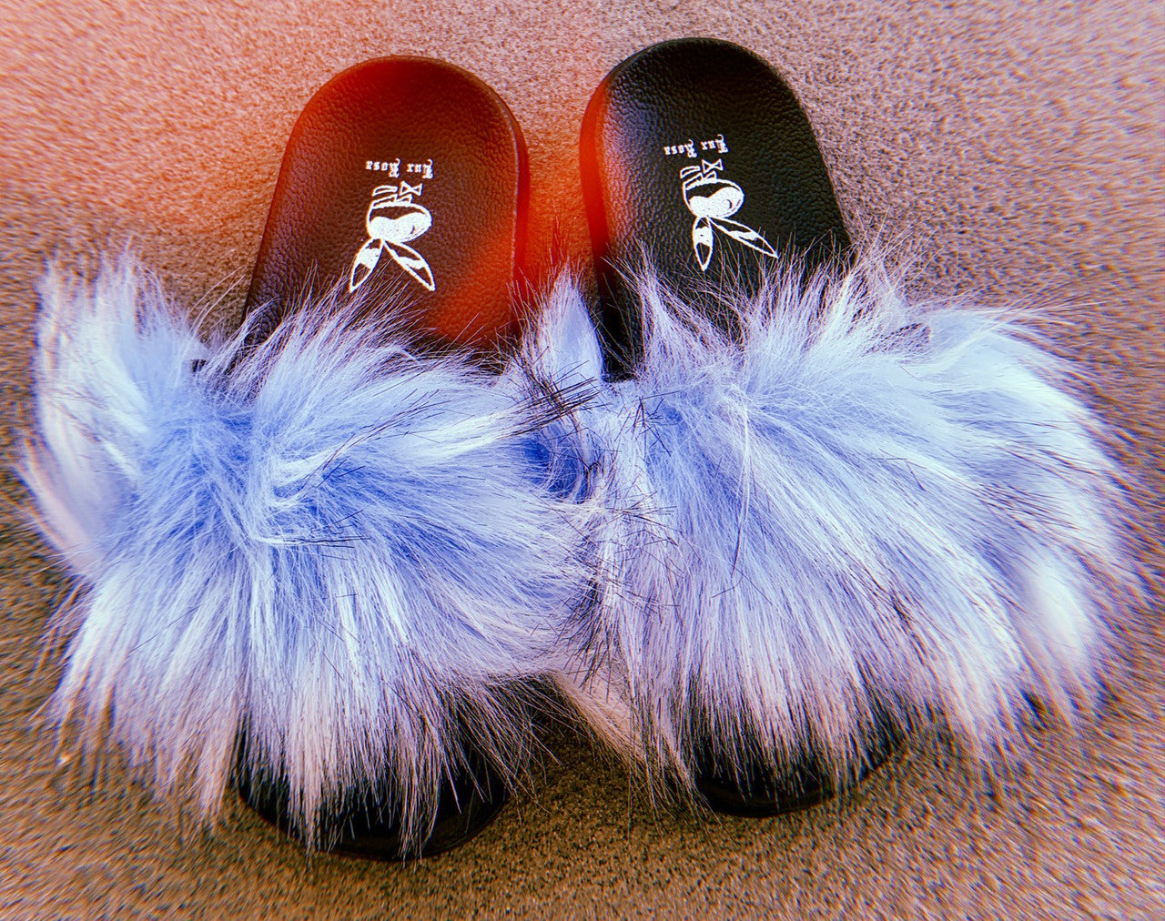 Lux Rosa Playgirl Faux Fur Slides (LIGHT BLUE)