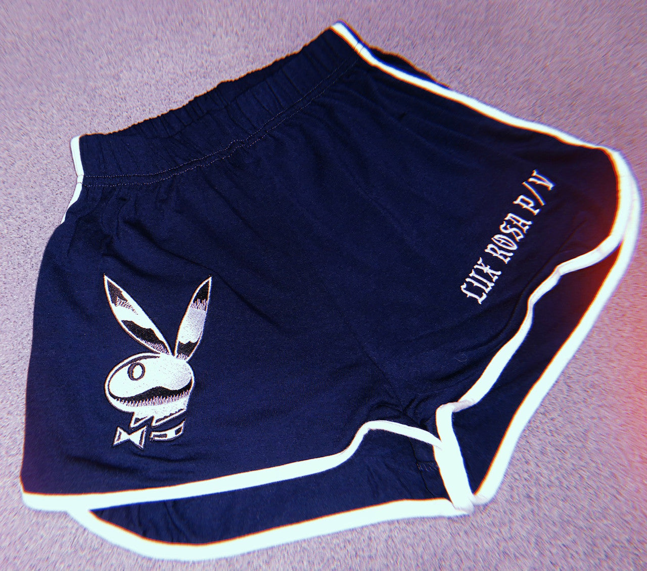 Lux Rosa Team Bunny High Waisted Embroidered Lounge Shorts (Navy)