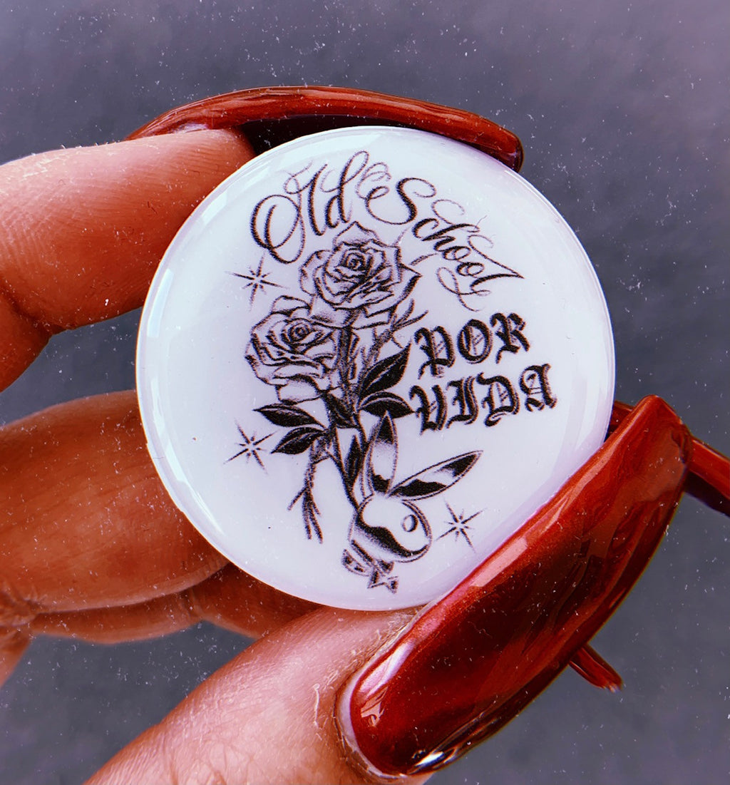 Old School Por Vida Pen & Ink Pop Grip (White/Black) (Drop Glue Style)