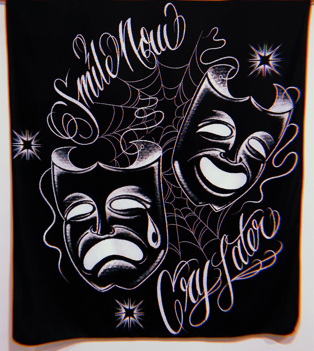 Smile Now, Cry Late Pen & Ink Wall Tapestry Black