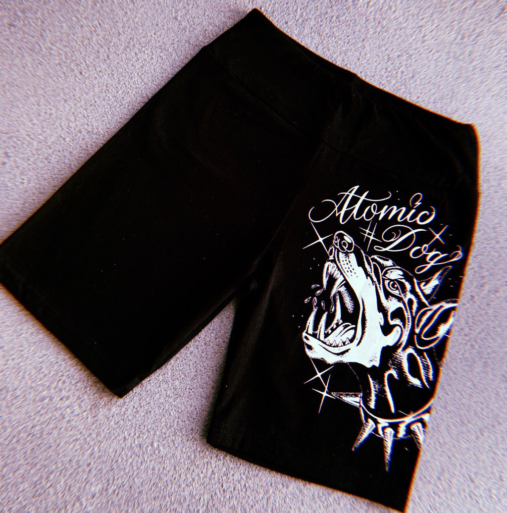LR Cut & Sew 'Atomic Dog' High Waisted Biker Shorts (Black)