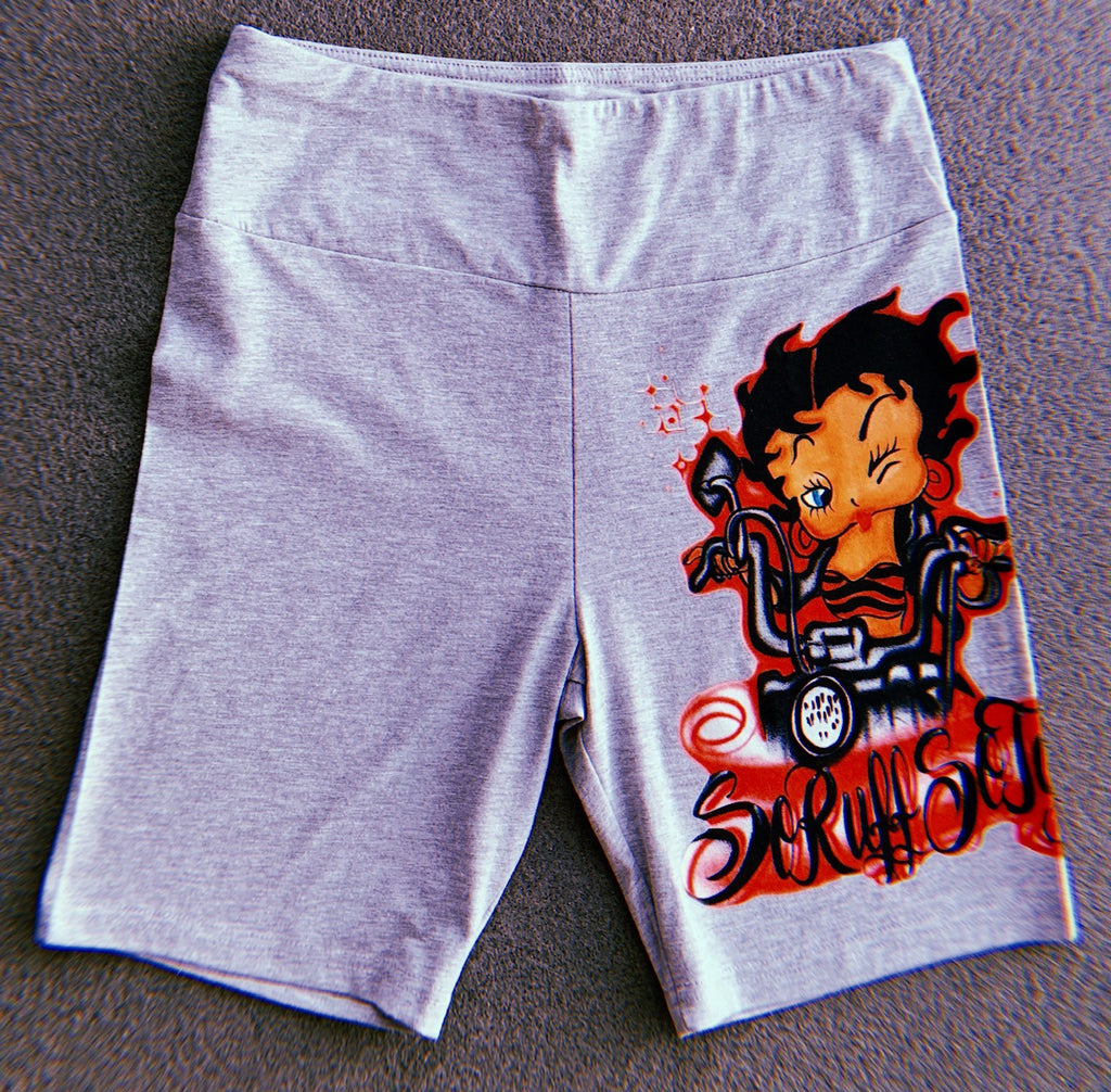 LR Cut & Sew So Ruff So Tuff Airbrushed High Waisted Biker Shorts (Grey)