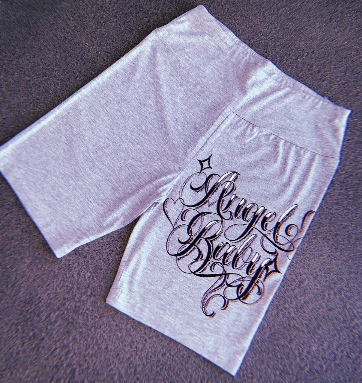 LR Cut & Sew 'Angel Baby' Airbrushed High Waisted Biker Shorts (Grey)