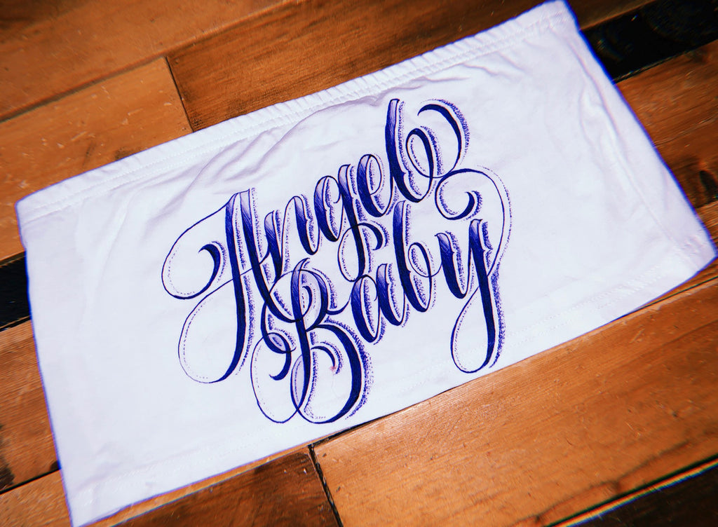Angel Baby Script Tube Top (White/Blue)