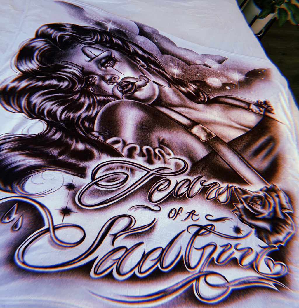 Tears Of A Sad Girl Fleece Blanket (White)