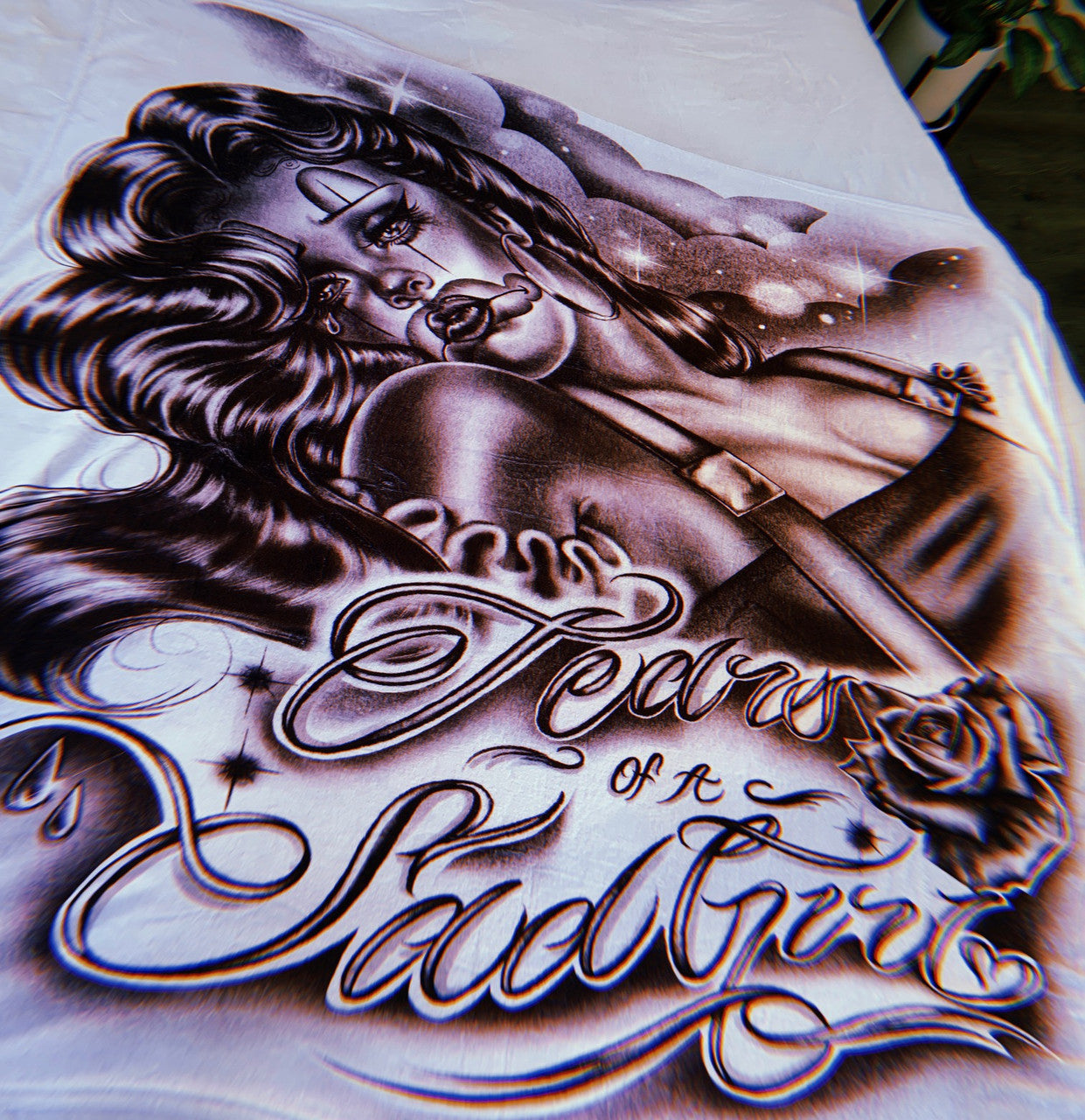 Tears Of A Sad Girl Fleece Blanket (White)