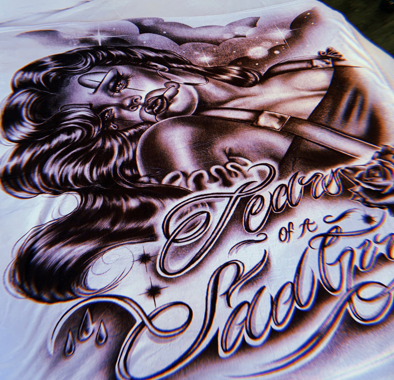 Tears Of A Sad Girl Fleece Blanket (White)