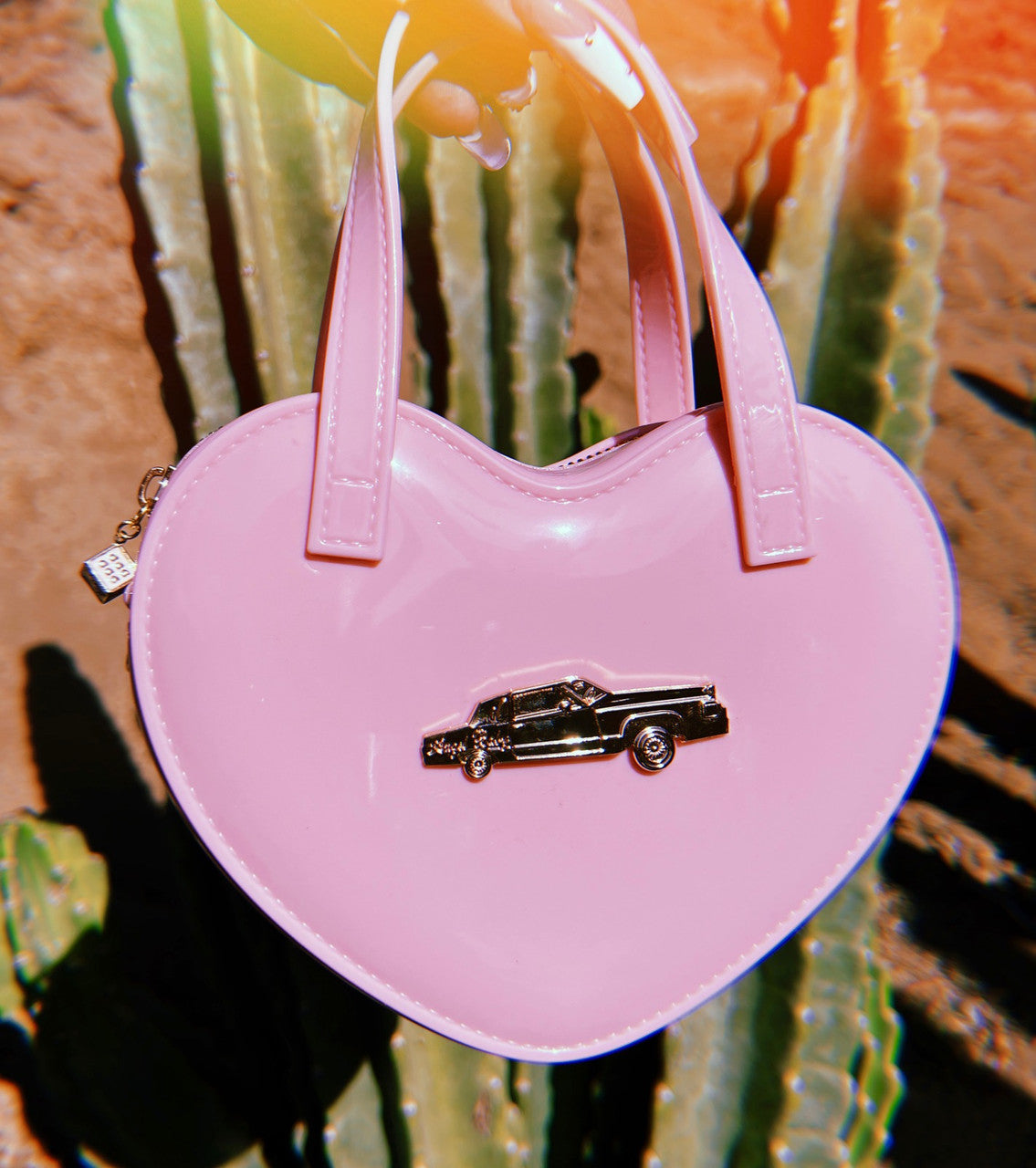 EXTRA SPECIAL LIMITED EDITION Angel Baby Low Low Glossy Cross Body Chain Link Heart Handbag W/ 24K Solid Gold Pink Dice Heart Dice Zipper Pull BUBBLEGUM PINK ((Limited Edition))