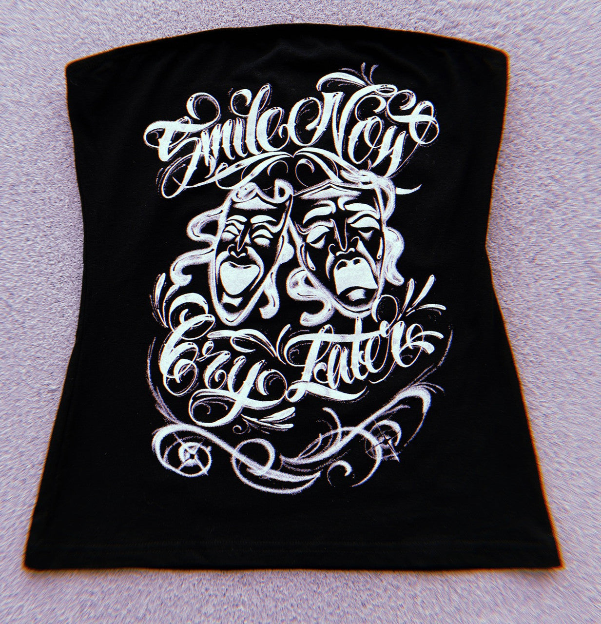 Smile Now, Cry Later' Airbrushed Tube Top BLACK/WHITE (Full Length) Black