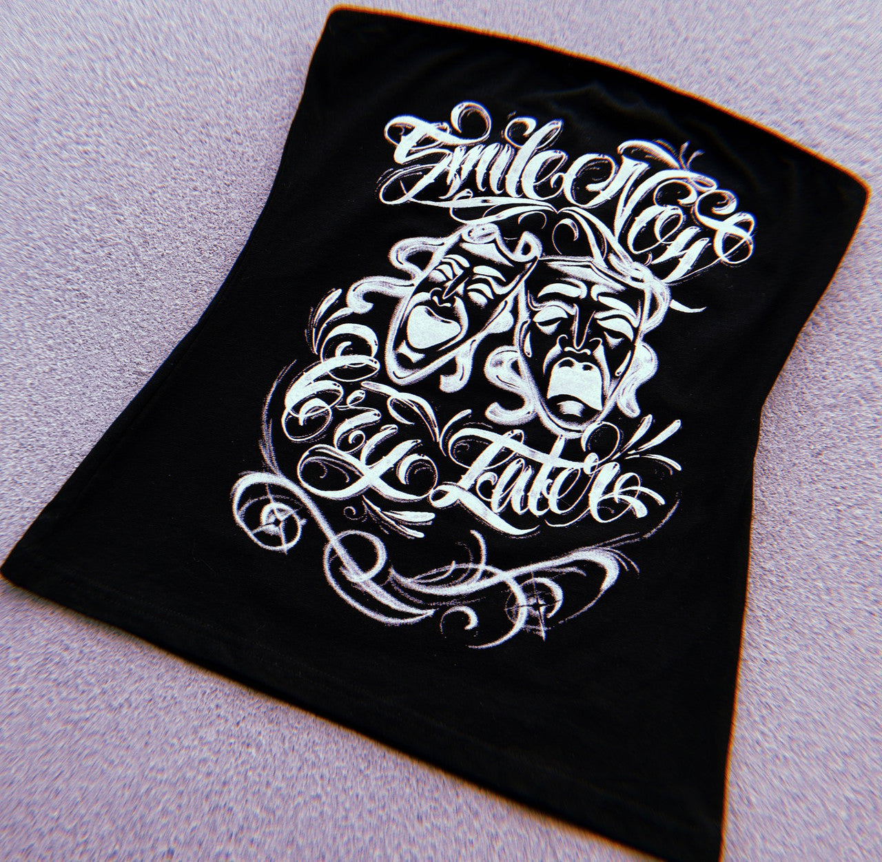 Smile Now, Cry Later' Airbrushed Tube Top BLACK/WHITE (Full Length) Black