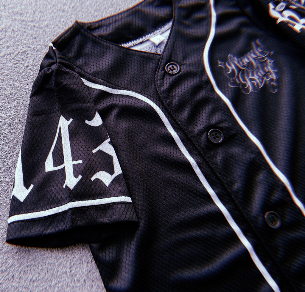 KIDS '143 Angel Baby' Black Script Pen and Ink Cut & Sew Baseball KIDS Jersey (BLACK)