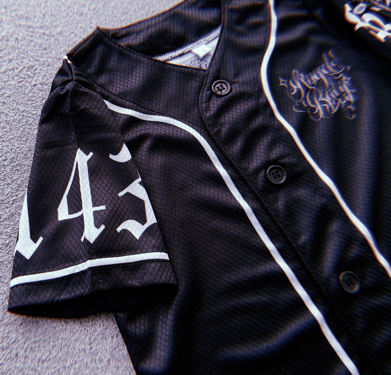 KIDS '143 Angel Baby' Black Script Pen and Ink Cut & Sew Baseball KIDS Jersey (BLACK)