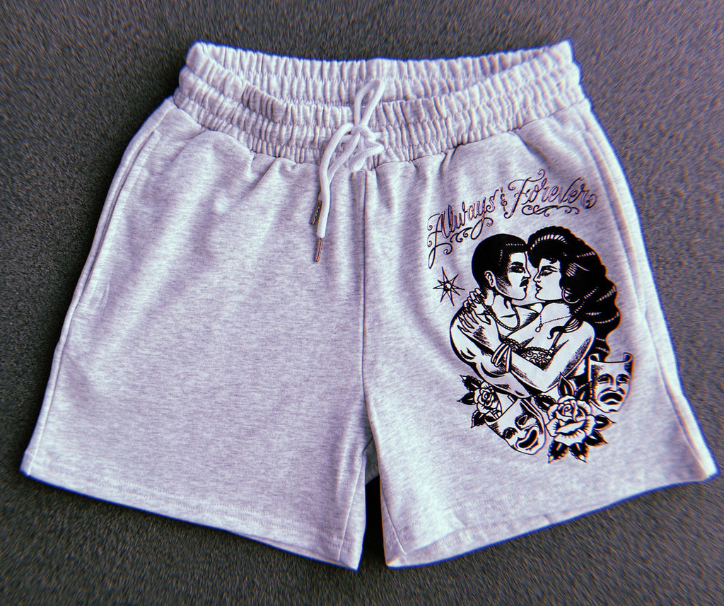 Always & Forever' Custom Cut & Sew French Terry Sweatshorts (Drawstring w/ pockets) GREY