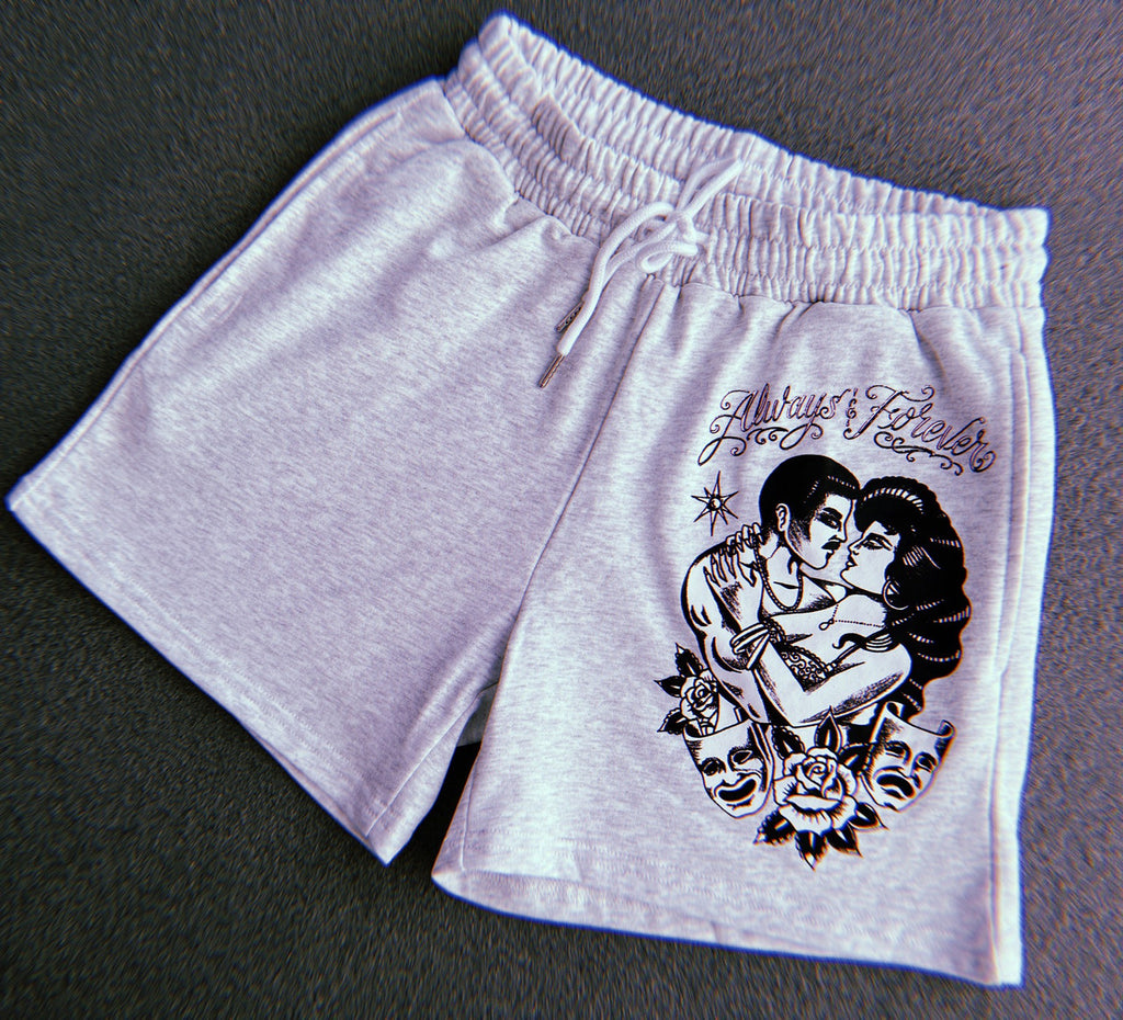 Always & Forever' Custom Cut & Sew French Terry Sweatshorts (Drawstring w/ pockets) GREY